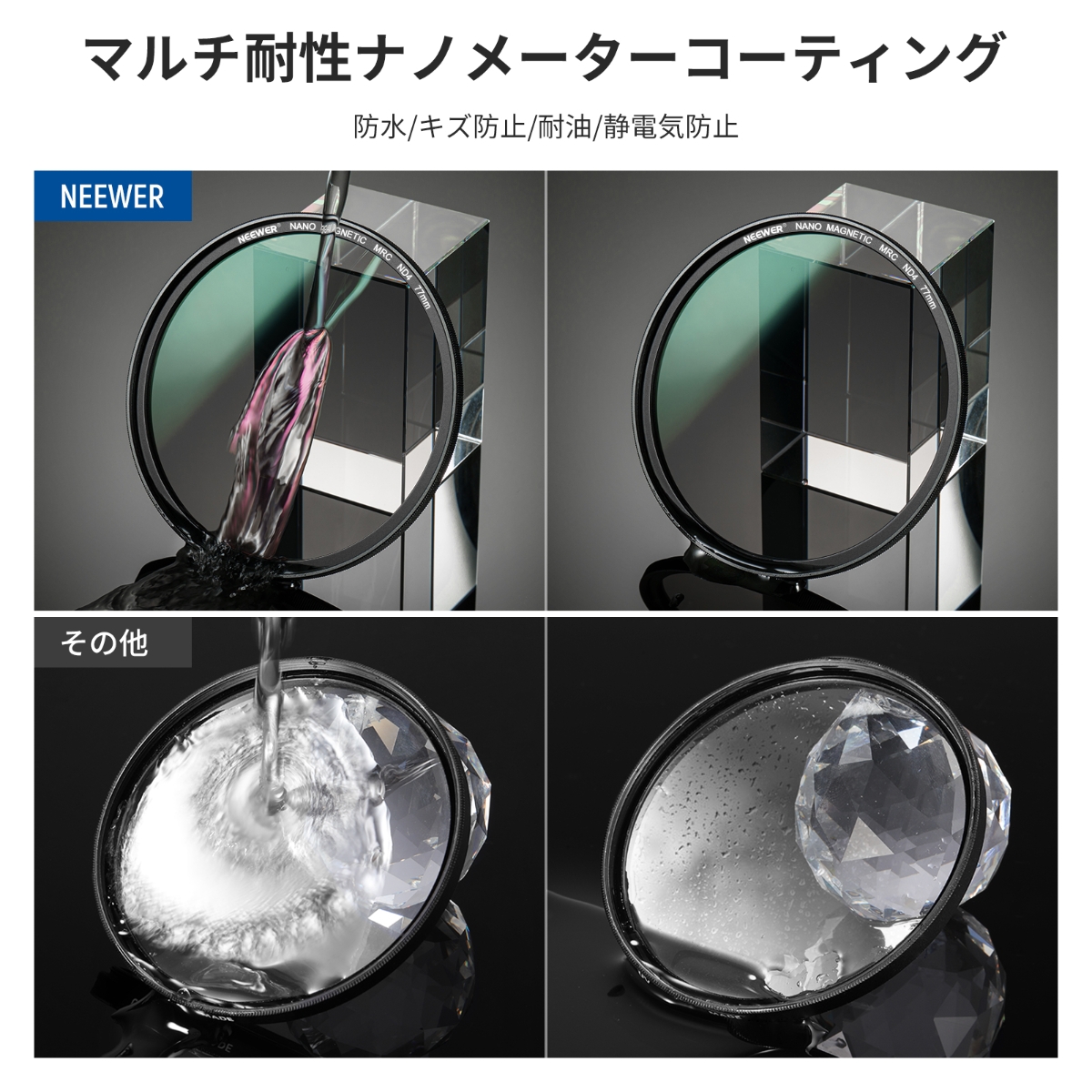 NEEWER 58mm/67mm/77mm/82mm 磁気NDレンズフィルターセット (ND4 ND8 ND64 ND1000)