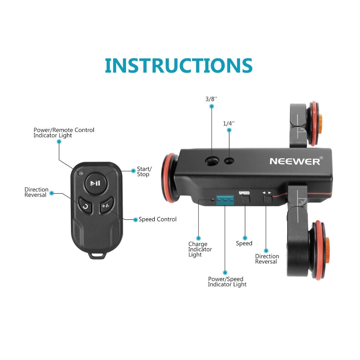 Neewer 3輪 ワイヤレス カメラ ビデオ オートドリー 電動スライダー