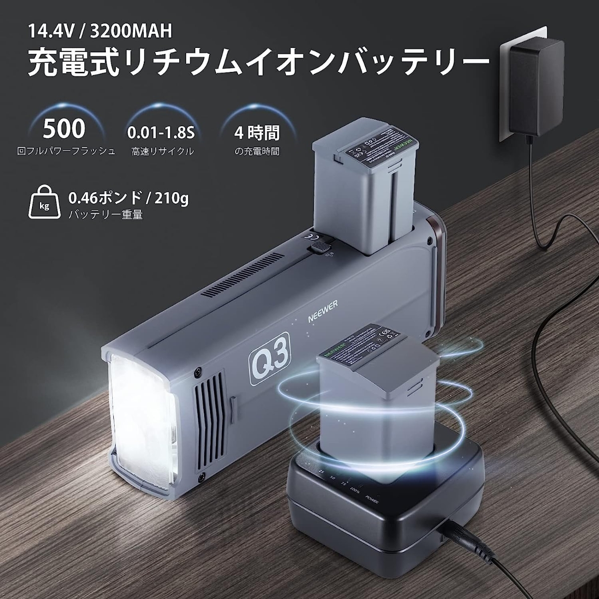 NEEWER Q3 200Ws 2.4G TTL ストロボフラッシュ QPRO-Nワイヤレストリガー付き(Nikon対応)