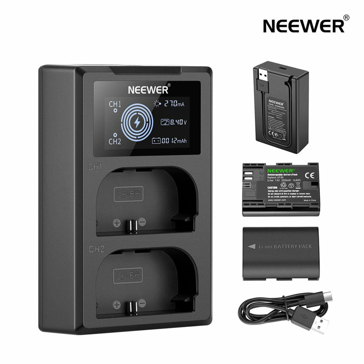 NEEWER 交換用LP-E6バッテリー充電器セット